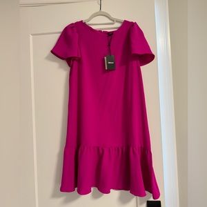 NWT DKNY Hot Pink Fuchsia Drop Waist Shift Dress ruffle Size 10 Medium